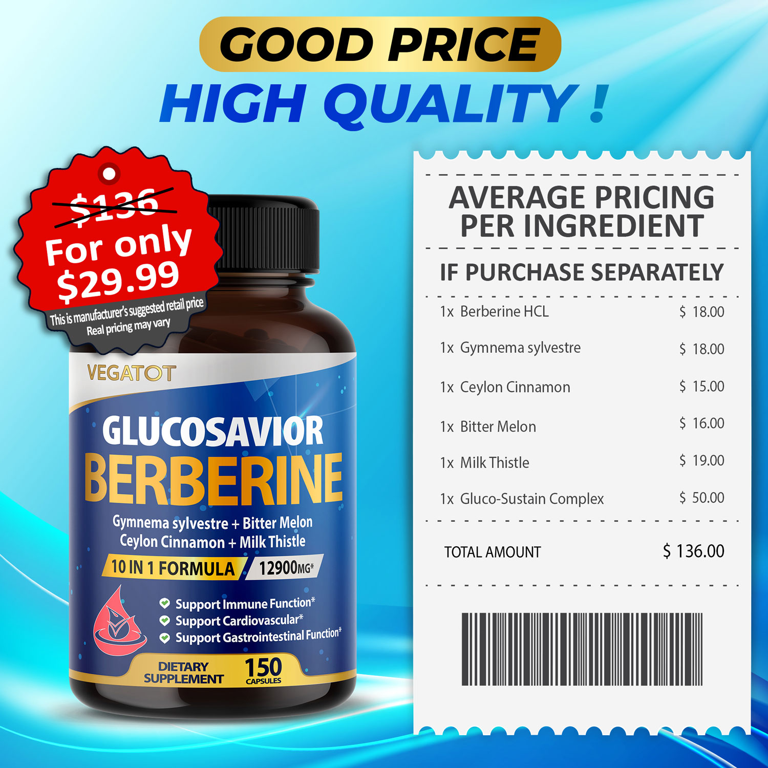 Vegatot Glucosavior Berberine Supplement Mg With Ceylon Cinnamon