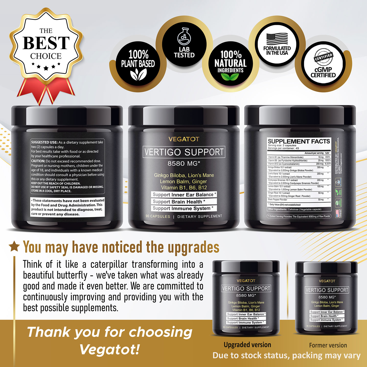 VEGATOT Vertigo Supplement 8,500MG *USA Made and Tested* Inner Ear